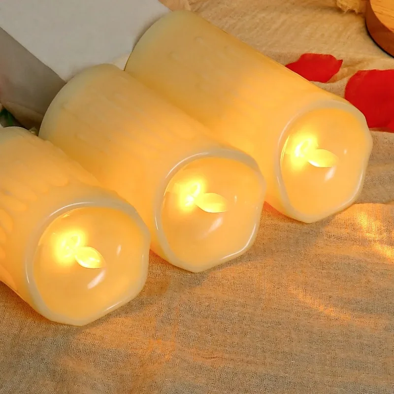 Electronic Candle Lights Simulation Of Plastic Candles Wedding Party Birthday Decorations Family Ornaments Decorations 3-Piece S