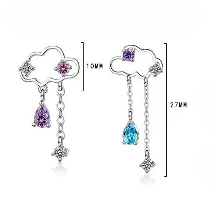 Natural Amethyst Blue Topaz Sapphire 925 Sterling Silver Clouds Water Drop Tassel Stud Earring Women Colorful Gemstone Jewelry - view 6