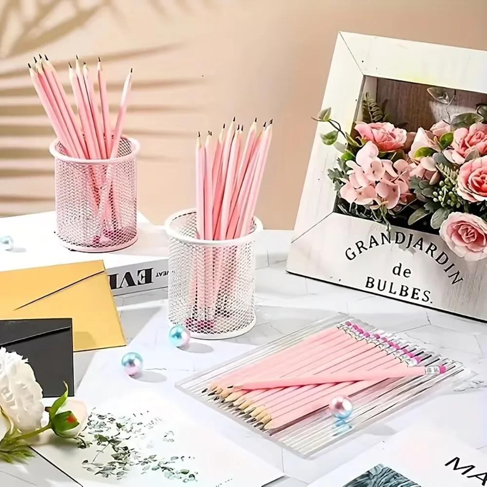 30, 40, 50, 60, 70 Count Wooden Pencils with Erasers - Medium Tip (0.5mm) Triangular Graphite Pencils, Suitable for Office Supplies, Student Supplies - Durable Writing and Sketching Pencils