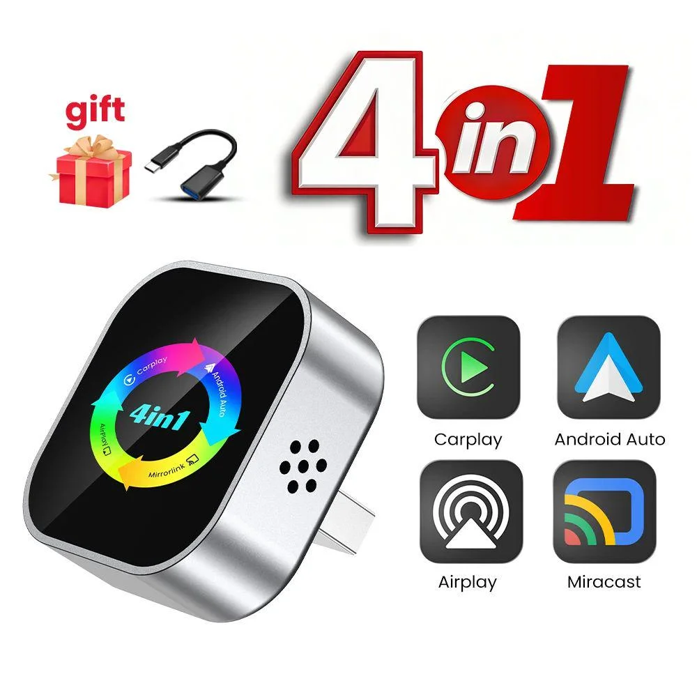 2026 New 4-in-1 Wireless Car Carplay Airplay Mirror Link Android Auto Connect Wireless Carplay Adapter for Apple and Android