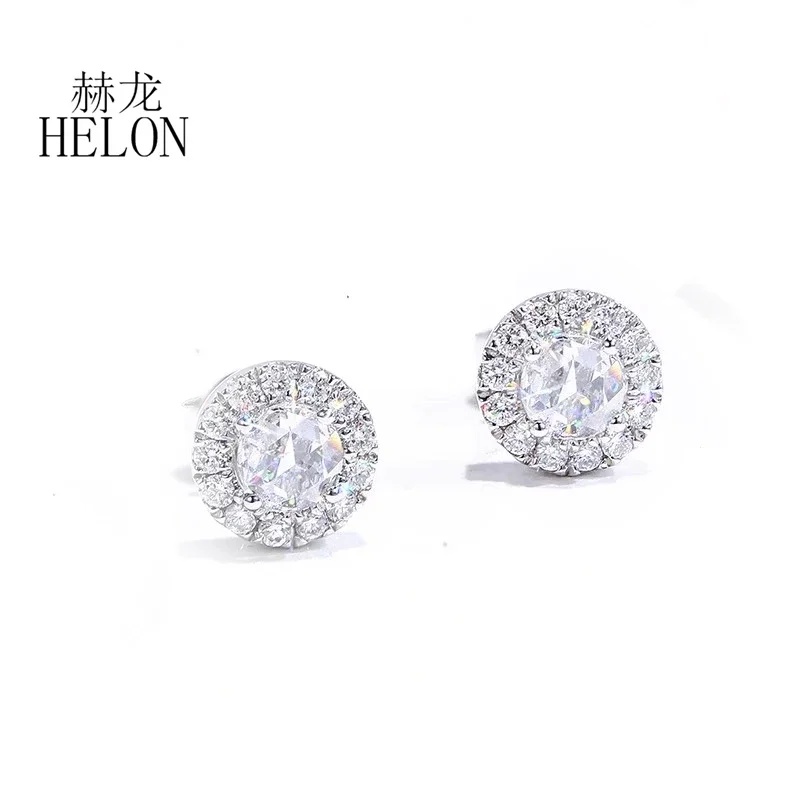 HELON Solid 18K White/Yellow/Rose Gold Rose Cut Natural Diamond Round Stud Earring Women Men Trendy Daily wear Fine Jewelry