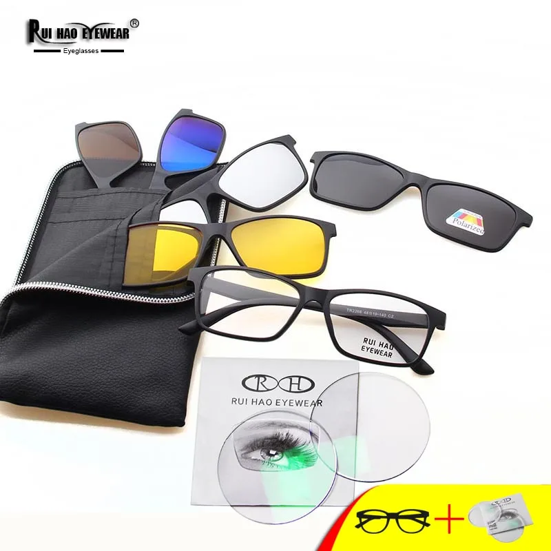 

Unisex Prescription Eyeglasses TR90 Glasses Frame Fill Resin Lenses Customize Myopia Spectacles With 5PCS Clip on Sunglasses