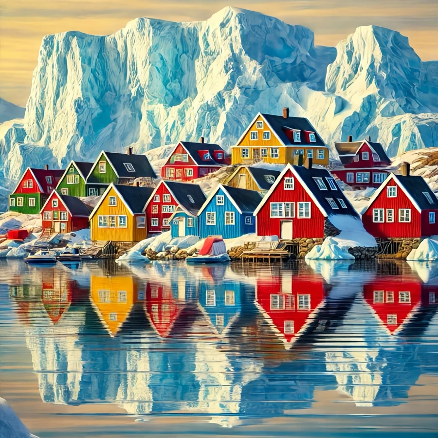 Icebergs Houses Reflection Landscape 500PCS/1024 PCS Jigsaw Puzzles Family Activity Game for Gameroom Bedroom Home Decor Gift