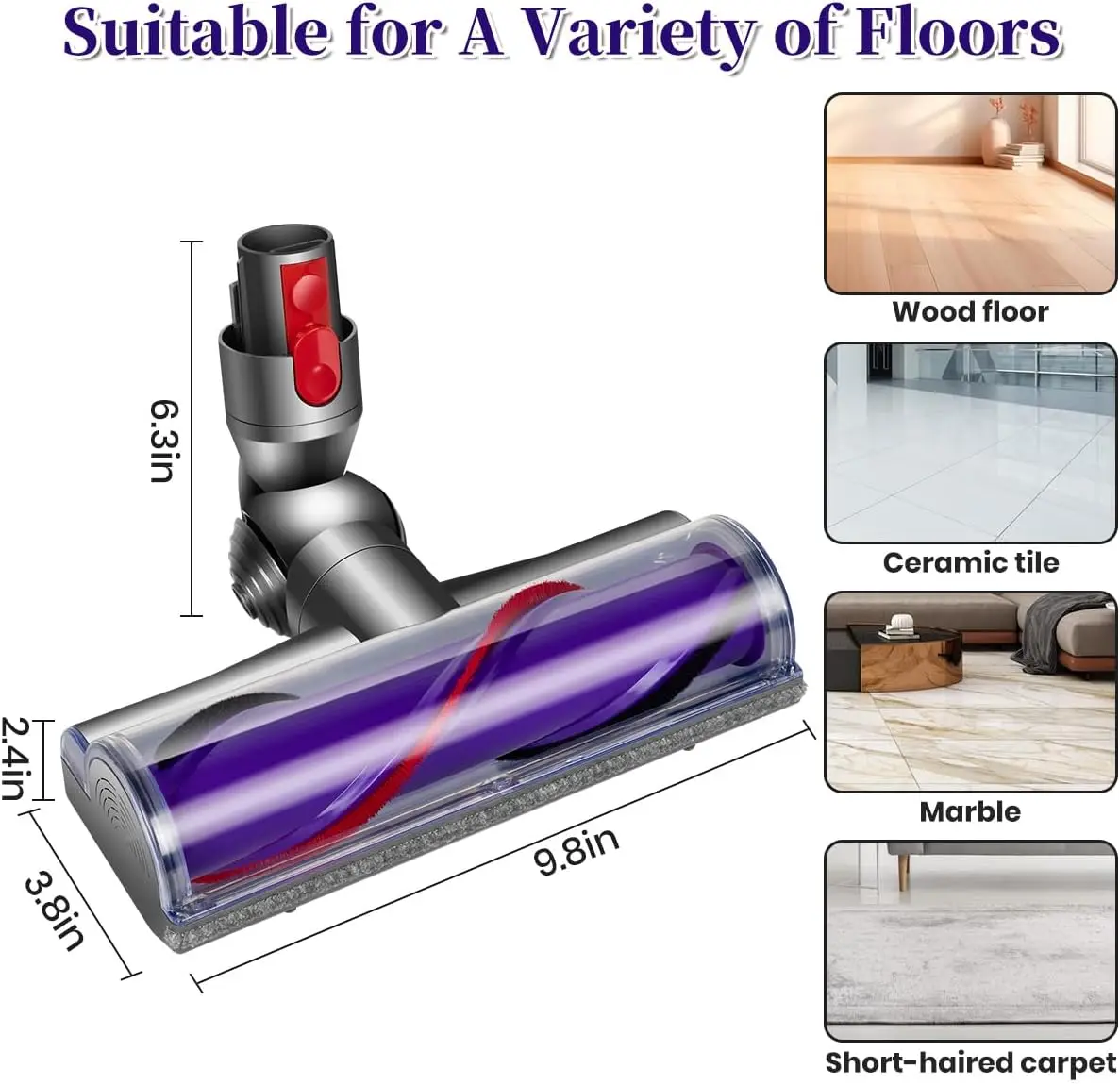 Quick-Release Cleaner Head for Dyson V7 V8 V10 V11 V15 Vacuum Direct Drive Head for Hardwood Floor Carpets Attachment