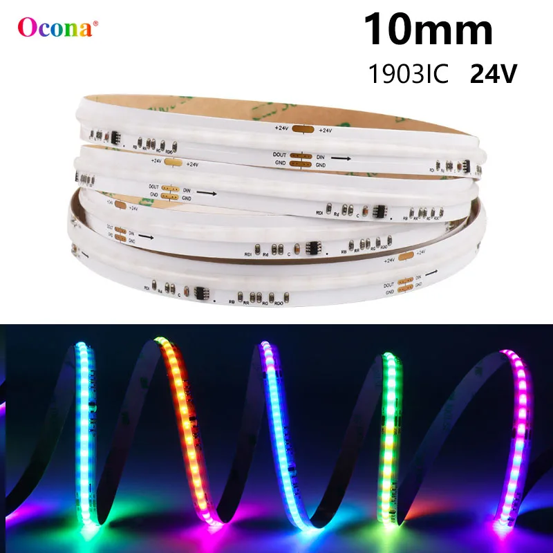 

10mm SPI RGB IC COB LED Strip for Room Decor Ambient WS2811 DC 24V Flexible Smart Pixel LED Tape Lights Ribbon Dream Colour Band