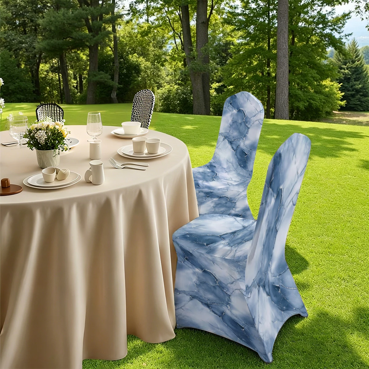 2D Marble - Patterned Full - Coverage Chair Cover, Elastic & Universal - Fit for Hotel, Home & Outdoor