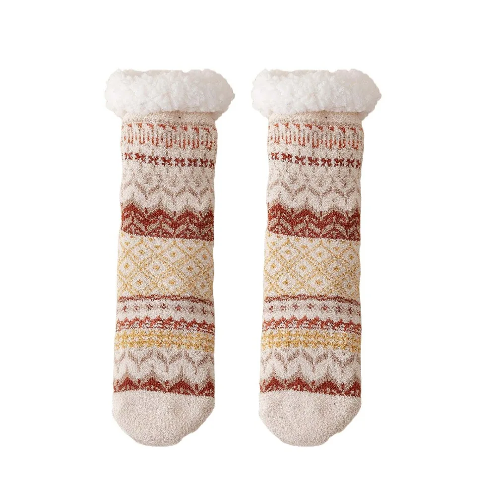 

Теплые лоскутные флисовые носки, женские противоскользящие зимние носки в этническом стиле, чулочно-носочные изделия, плюшевые утепленные бархатные носки для женщин и мужчин