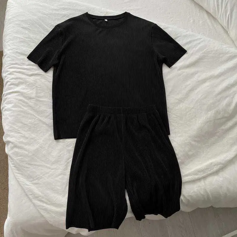 

For 150kg Men's Big Size Summer Thin Loose Regular Shoulder Short Sleeve Casual Two Piece Set