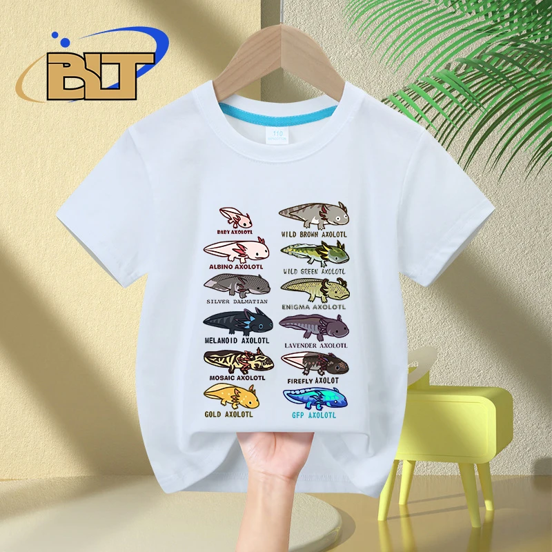 Axolotl Morphs En Kleuren Bedrukt Kids T-Shirt Zomer Kinder Katoenen Korte Mouwen Casual Tops Jongens En Meisjes Geschenken