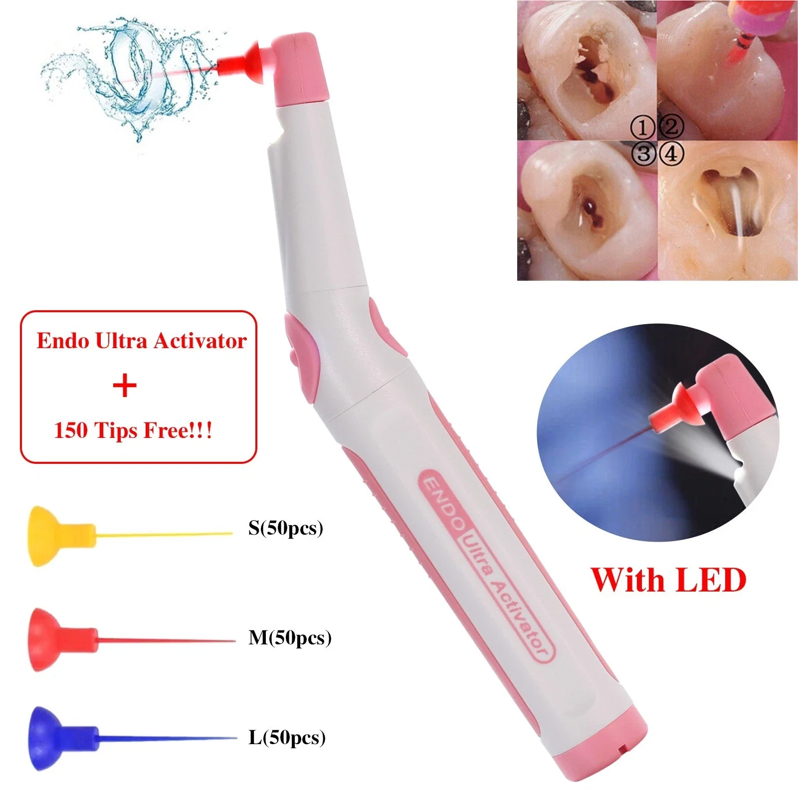 

Dental Endo Ultra Activator Irrigator LED With 150 pcs Tips For Endo Root Canal Pink Color