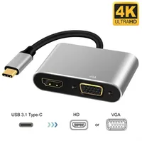4K USB C Type C To HD-compatible VGA Adapter USB3.1 Audio Video Converter For Samsung Galaxy S10/S9/S8 Huawei Mate 20/P30 Pro