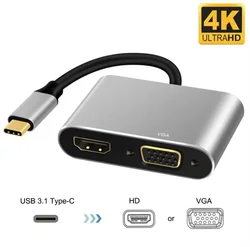 4K USB C Type C To HD-compatible VGA Adapter USB3.1 Audio Video Converter For Samsung Galaxy S10/S9/S8 Huawei Mate 20/P30 Pro