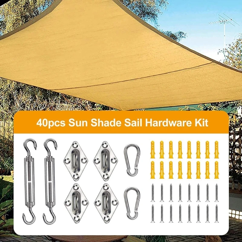 40Pcs for Sun Shade Sail Hardware Kit, Heavy Duty Anti-Rust Rectangle Square Shade Sail Installation for Patios Lawn Gar