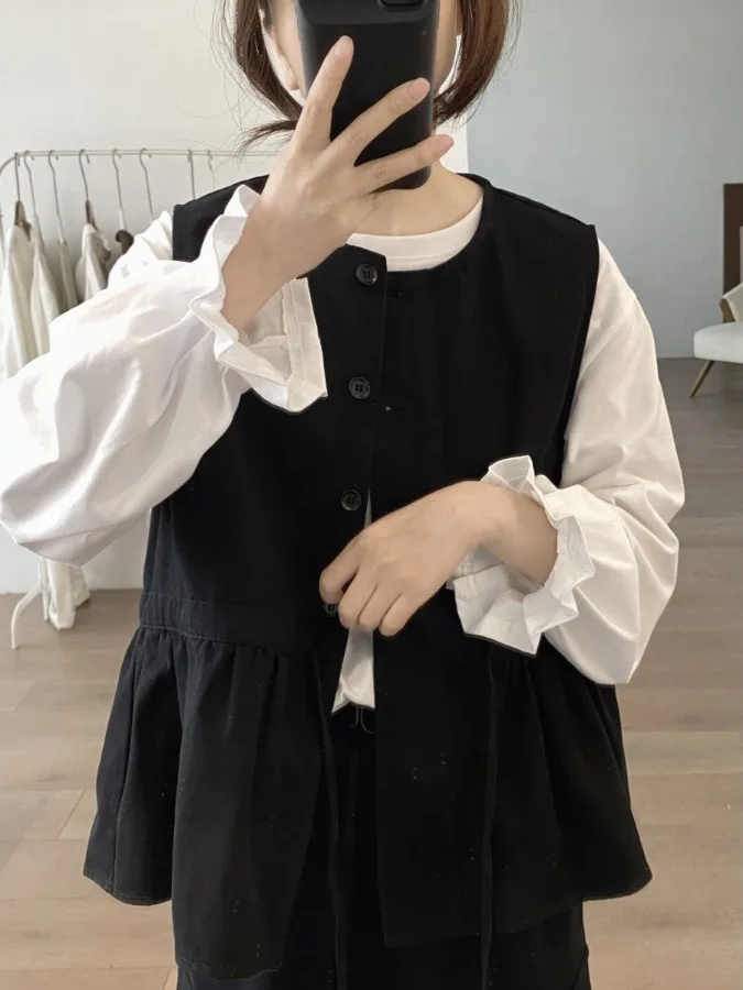 

Хлопковый жилет, верхняя одежда, женский весенне-осенний свободный утягивающий молодой круглый топ с кружевной отделкой и дизайном Sensation