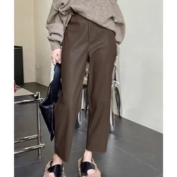 Autumn Winter High Waist Streetwear Fashion Vintage PU Leather Pants Women Loose Casual Harajuku Y2K All-match Straight Trousers