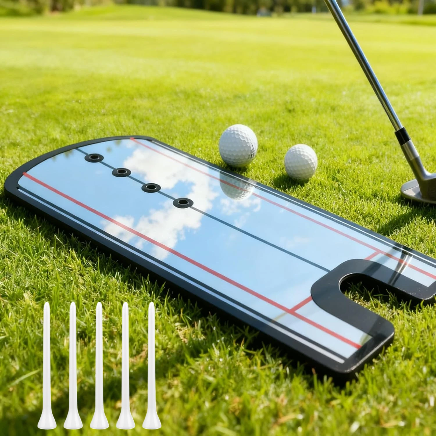 

Golf Putting Mirror - Alignment Training Aid with Laser-Engraved Lines for Eye Ball & Putter Alignment Portable Putting Practice