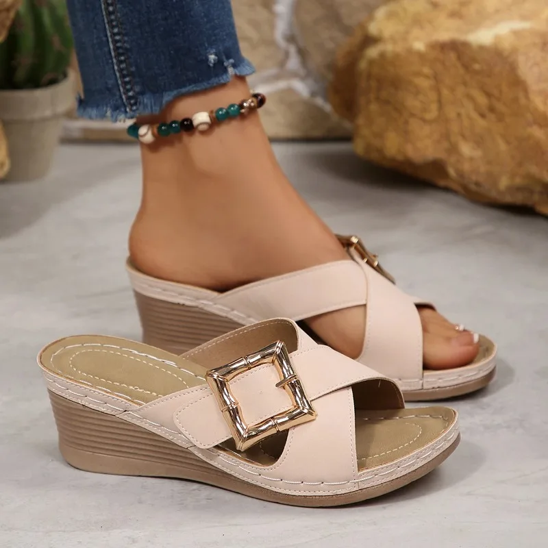 Summer New Fashion Women Wedge Slippers Premium Orthopedic Open Toe Shoes for Women Platform Retro Sandals Female Footwear