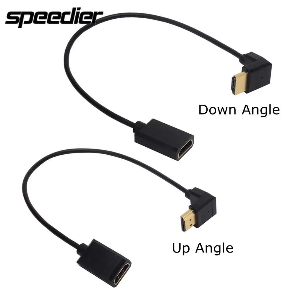 OD 3.2mm Super Soft Up w dół pod kątem kompatybilny z HDMI męski na żeński HDTV 2.0 4K HD przenośny lustrzanka krótkie cienkie kabel łokciowy 15cm