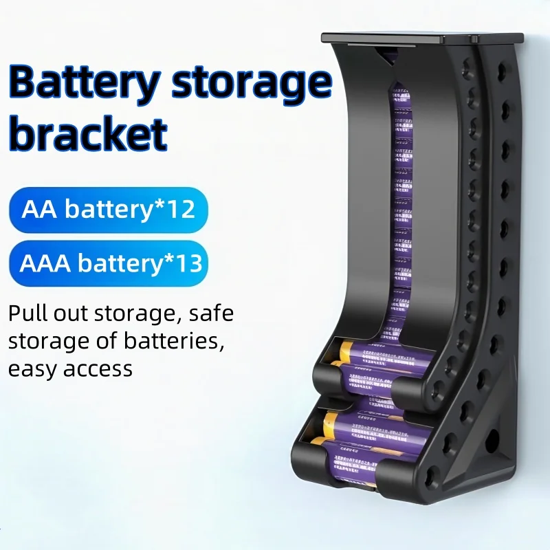 AA/AAA Battery Organizer Rack, Wall-Mounted Gravity Feed Dispenser, No Drilling, Holds 50+ Cells for 5/7 Size Batteries