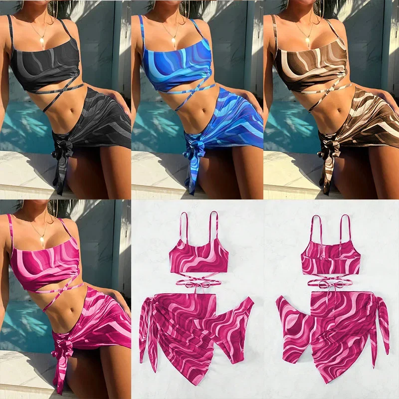 Conjunto de bikini de tres piezas estilo chica picante sexy Traje de baño transfronterizo Traje de baño separado Pure Desire Tendencia novedosa de China continental