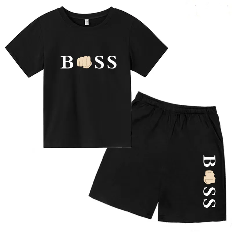 

Children Fist Letter T-shirt Printed Boys Girls Toddler 3-12 Years Top+Shorts 2P Outdoor Sports Jogging Fashion Casual Brand Set