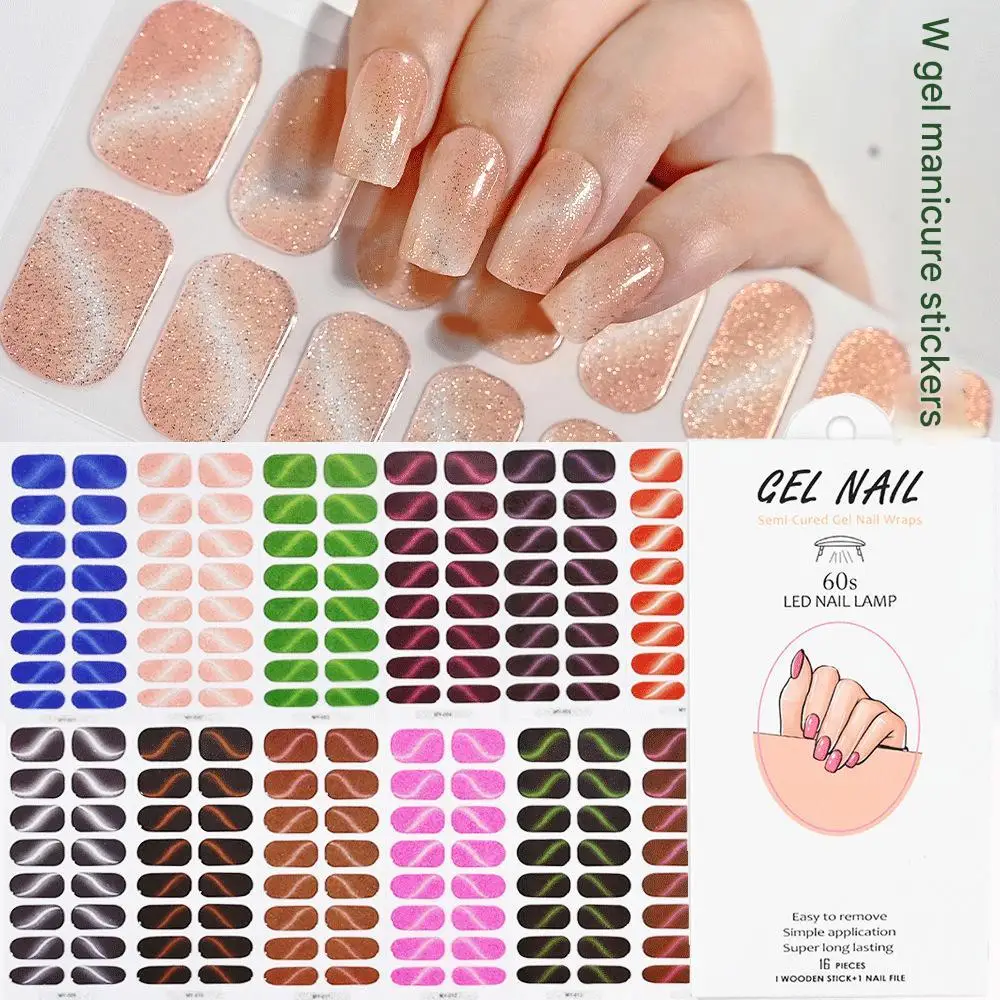 LED Gel Semi Cured Nail Sliders For Nail Extension UV Semi-Cured Gel Nail Wraps Stickers Strips French Long Lasting Full Cover