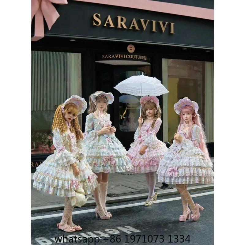 Original Design Lolita Sweet Long Sleeve OP Dress Women Autumn Super Fairy Cute Bow Birthday Party Girls Princess Dresses
