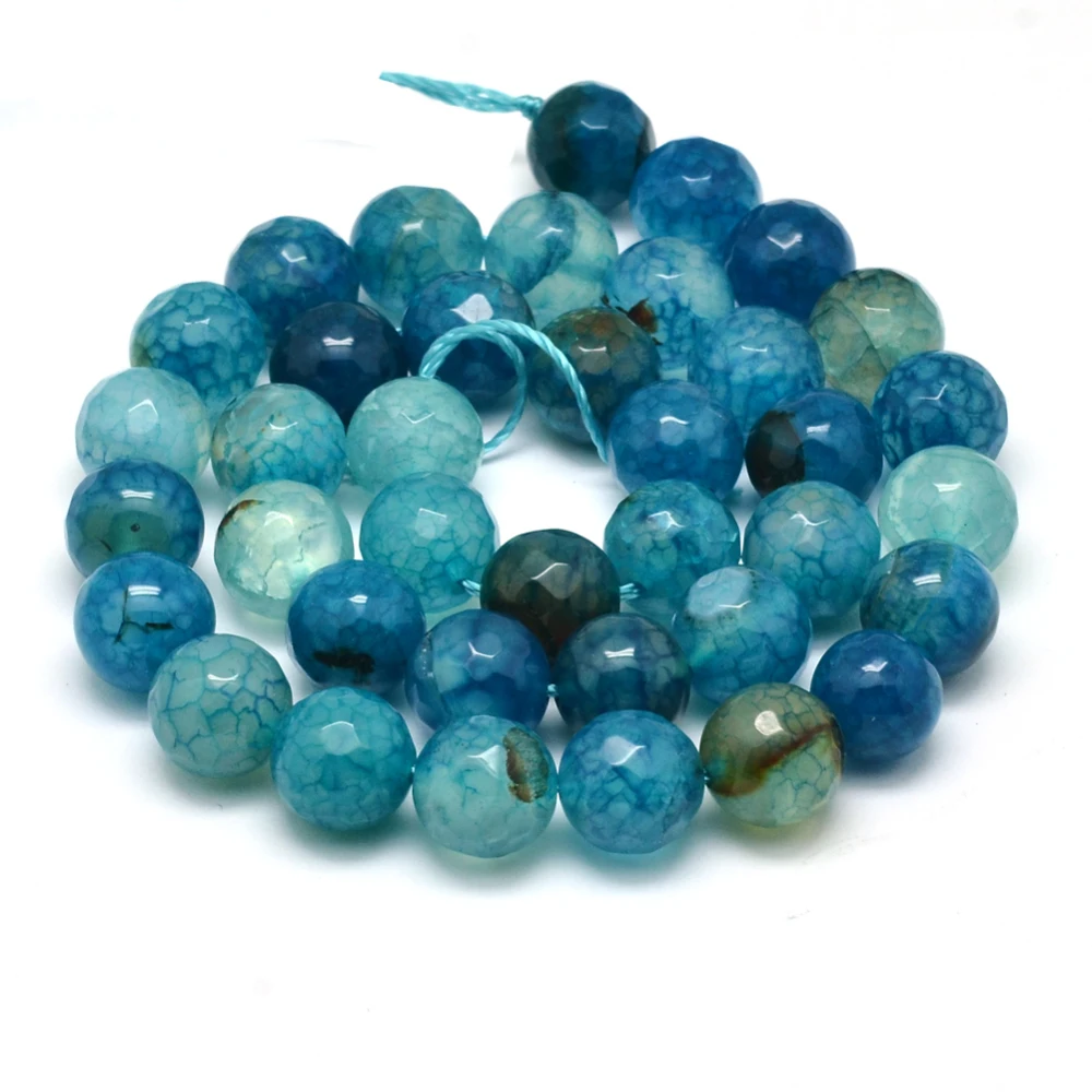 Agate Bead Strands Round Grade A Faceted Dyed Cyan 10mm Hole: 1mm 37pcs/strand 15 inch