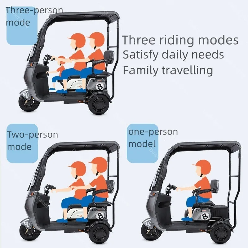 Tricycle électrique injuste avec toit pour adultes et enfants, 800W, 60V, petite trottinette pour parents et femmes, 3 roues