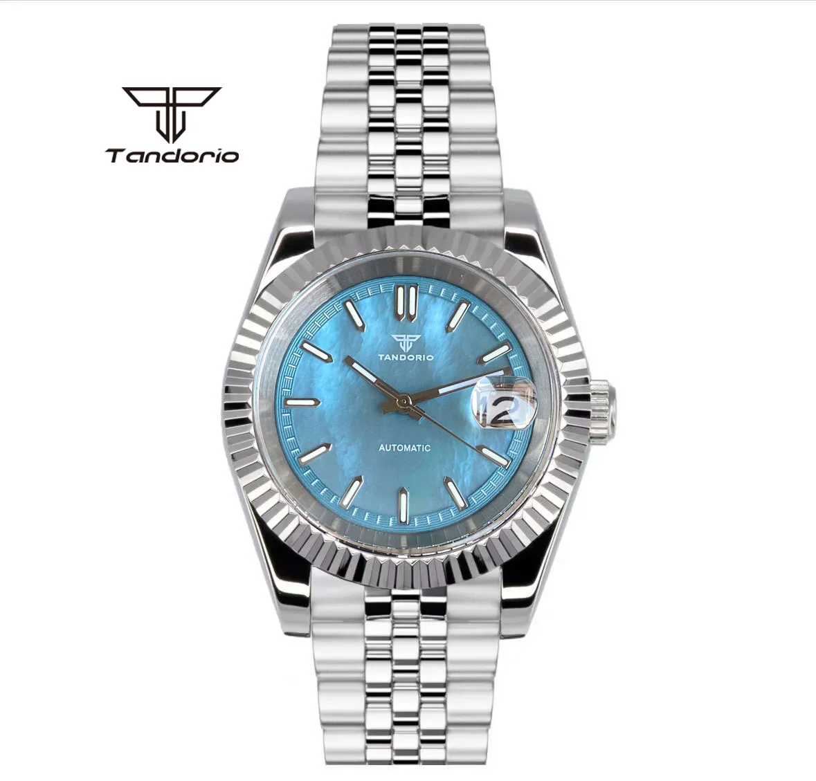 Tandorio 39mm Mechanical NH35 Mother of Pearl Dial Face Stainless Steel Automatic Watch Date Sapphire Men\'s Wristwatch Luminous