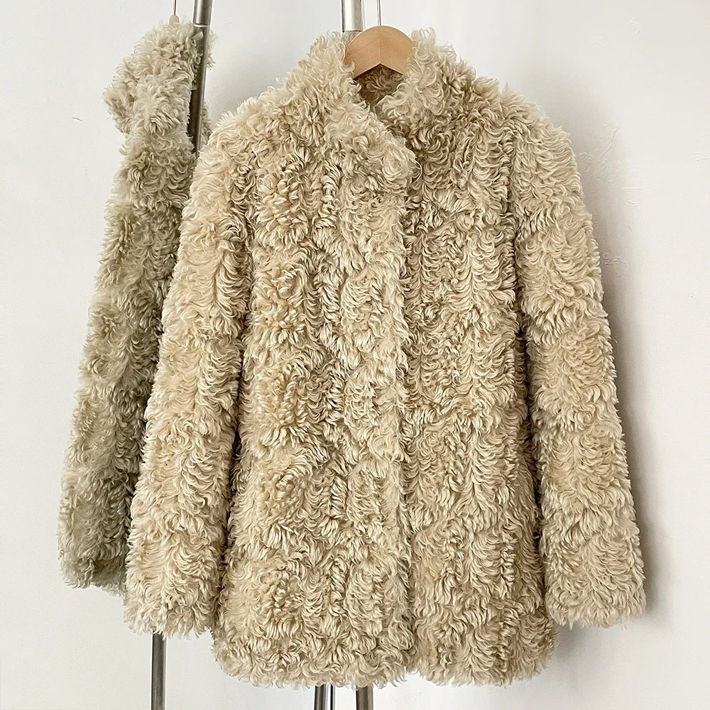 

OFTBUY Fur Coat Eco-friendly Women Artificial Sheep Fur Jacket Fashion Autumn Winter Female Long Sleeve Faux Fur Overcoat