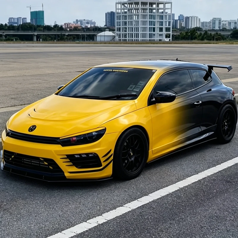 Glossy Yellow to Black Gradient Custom Car Vinyl Wrap, Air Release Bubble Free 1.52x18m Full Body Color Change Film