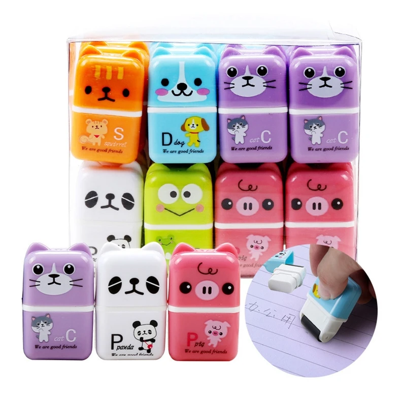 Novelty Cartoon Erasers with Clean-up Roller Pocket Erasers Safe Non toxic Premium Rubber Eraser for Kid Boy Girl Gift