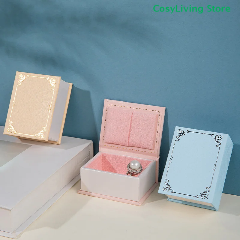 1PC Ring Box With Suede Fabric Lining Book-shaped Creative Flip Lid Magnetic Ring Holder Earrings Jewelry Gift Case Accessorie