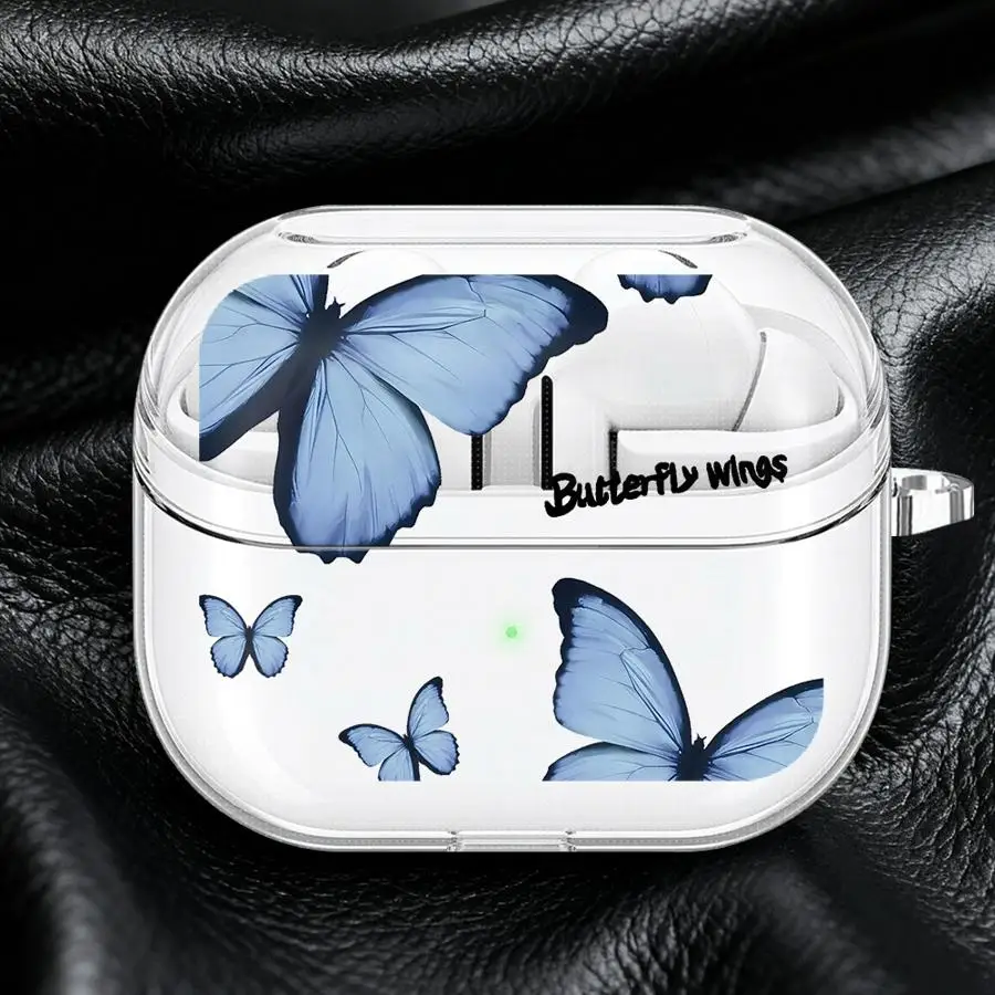 Case For Samsung Galaxy Buds 3Pro 2 Live 4 Pro 3 FE 4Pro 2Pro Clear Earphone Cases Cover With Hook Red Blue Butterfly view 3