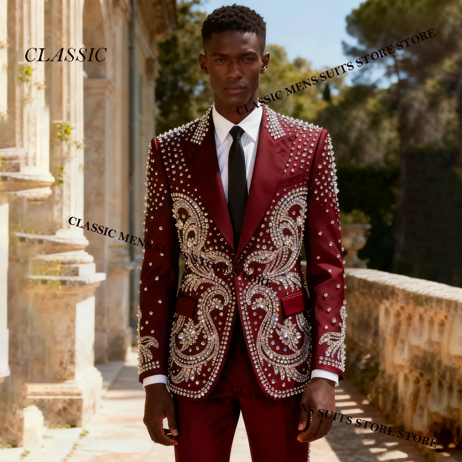 

Роскошный дизайн, драгоценные камни, кристаллы и бриллианты, мужские костюмы по индивидуальному заказу, комплект из 2 предметов, мужские пиджаки для жениха, тонкие смокинги для свадебной вечеринки, Ropa hombre