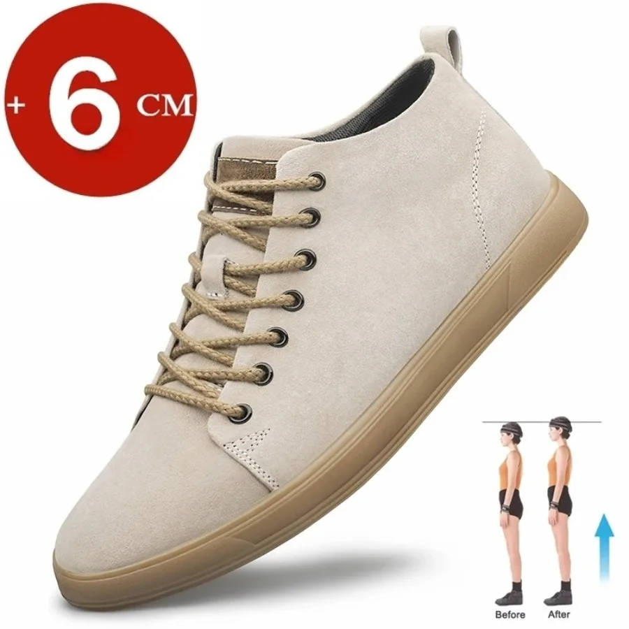 

Genuine Pig Leather Fashion Height Increasing Sneakers Men All-match Casual Shoes Increase Insole 6cm Luxury Brand Lift Men Shoe