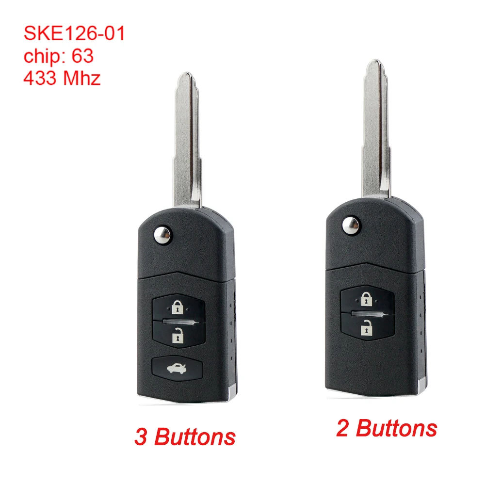 

1 шт. 2/3-кнопочный 433 МГц флип-брелок с дистанционным управлением, подходит для Mazda с чипом ID63 80 бит SKE126-01 брелок с дистанционным управлением