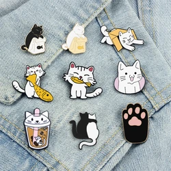 20 Styles Cute Cats collection Enamel Pins Dried Fish Bag Brooch Cartoon Animal Badges Denim Lapel Jewelry Gift for Kids Friends