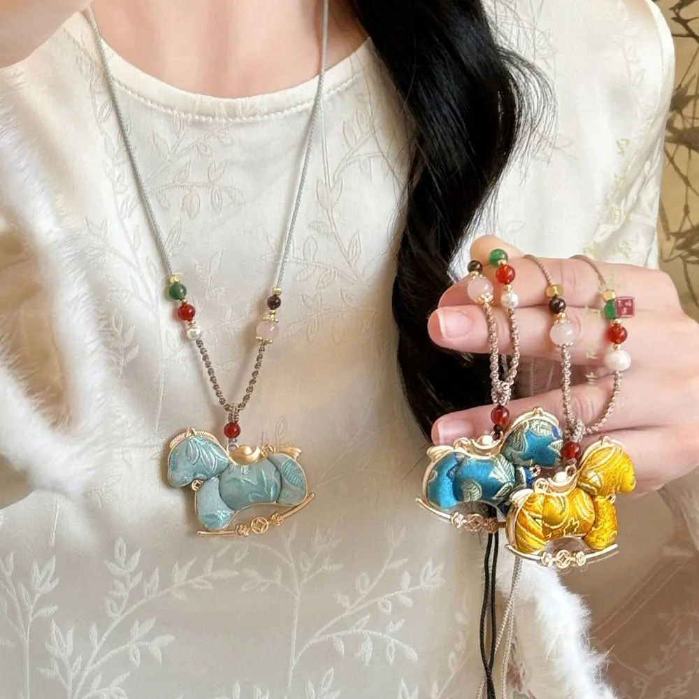 Hanging Rope Zodiac Horse Necklace Ancient Style Sweater Chain New Chinese Style Necklace Brocade Waterproof Exquisite