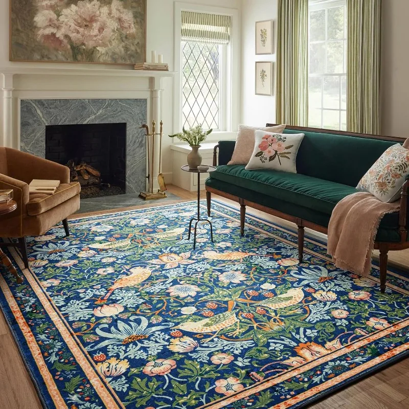 Retro Living Room Carpet Large Area Luxury Flower Bird Print Bedroom Rug Machine Washable Non-slip Sofa Floor Mat Ковер Tapis 러그