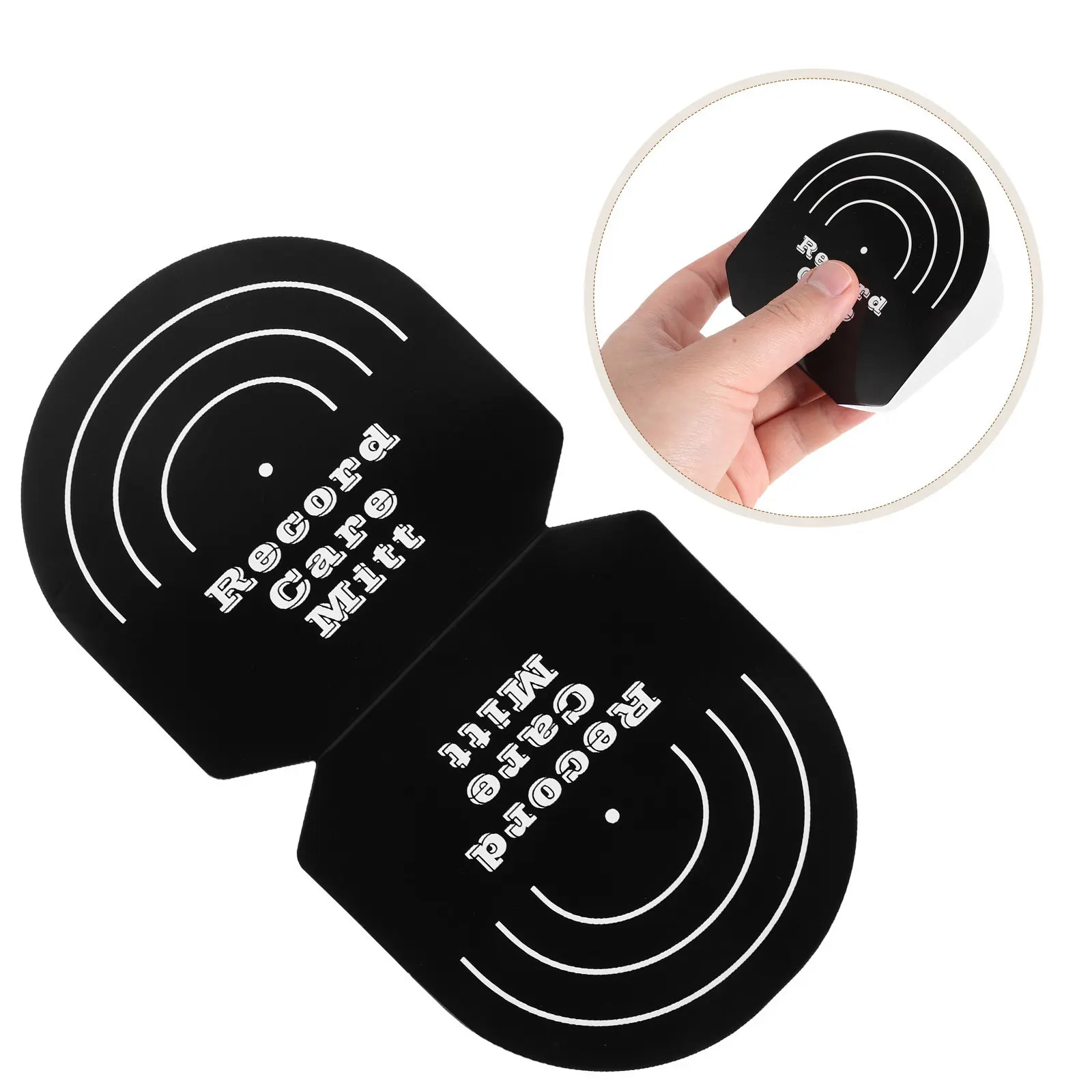 2Pcs Vinyl Record Care Mitt Black Soft Non Abrasive Anti Static Cleaning Pad for Turntable Record Players Supplies
