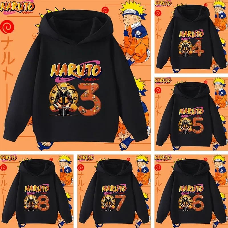

3-12 years old Naruto children's hooded pullover with digital cartoon prints - girls' casual top for kids, boys' sports shirt