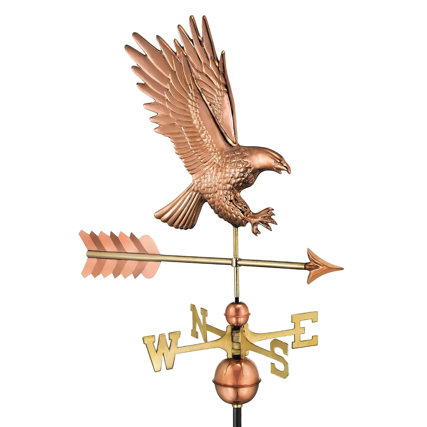 American Bald Eagle Copper Weathervane, Includes Adjustable Roof Mount for Easy Installation - Hand-Polished Copper, Customized