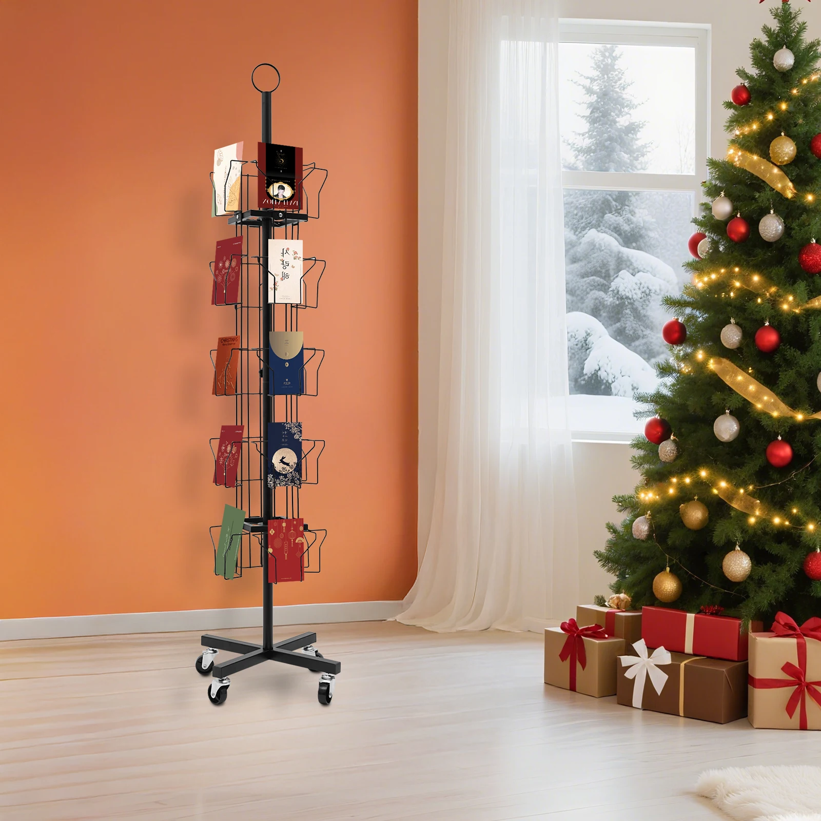 

BYMAOCAT Display Stand Spinning,5 Tiers 360° Rotating Greeting Card Rack,Pocket Rotating Holder 1.52m w/ 4 Universal Wheels NEW