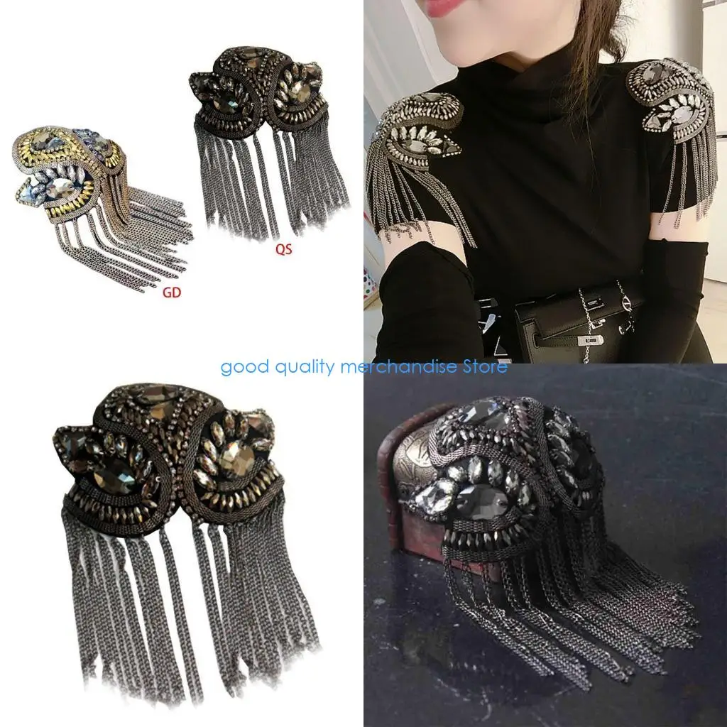 Y5JD для женщин и детей ручной работы значок на плечо для горного хрусталя из бисера металлическая цепочка кисточки патч эполет