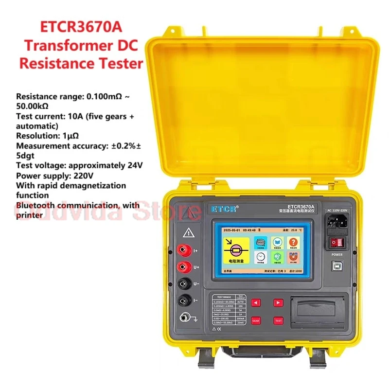 ETCR3670A DC Resistance Tester Current 10A 50kΩ Precision Transformer Embeded with Printer Micro Ohm Meter Resolution 1uΩ