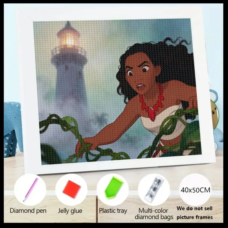 

1PC 5D DIY Disney Moana Adventure Lighthouse Diamond Painting Kit, Full Drill Round Crystal Rhinestone Mosaic Art Craft, Ocean E