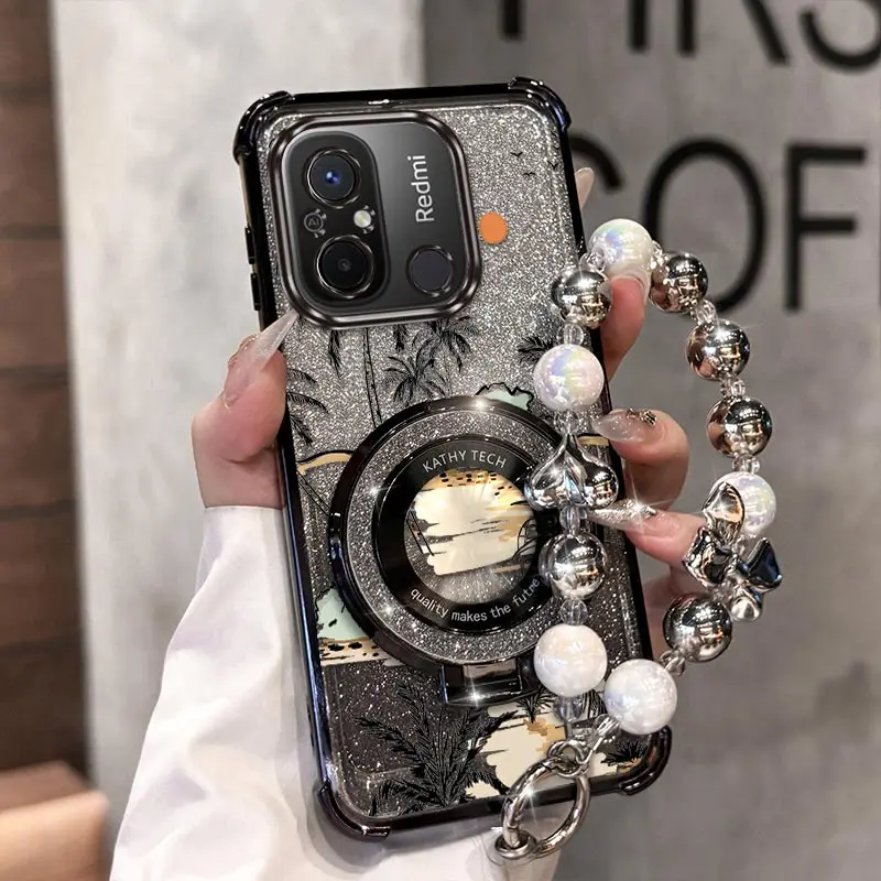 

12C Sunset Beach Plating браслет-держатель чехол для телефона для Xiaomi Redmi 13R 14R 13C 13 12C 11A 10C 14C 10 10Power Cover