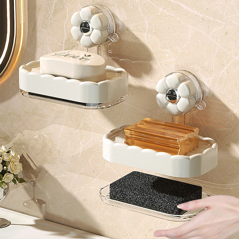 

Коробка для мыла на присоске для ванной комнаты, настенная двухслойная сливная полка без перфорации для ванной комнаты, бытовая настенная полка для хранения, полка для мыла